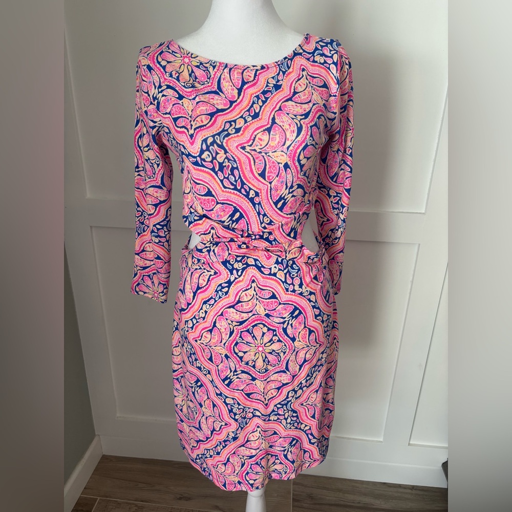 Lilly Pulitzer Pippa Cut Out Dress Pink Blue Paisley Floral Resort size medium